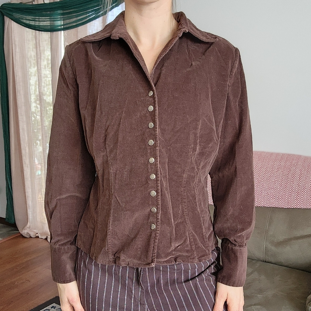 Christopher & Banks Brown Corduroy Button Up Corset Jacket Size Medium